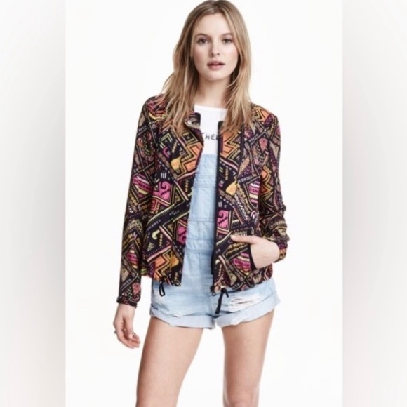 H&M x Coachella Geo Aztec Printed Bomber Jacket - Picture 1 of 10